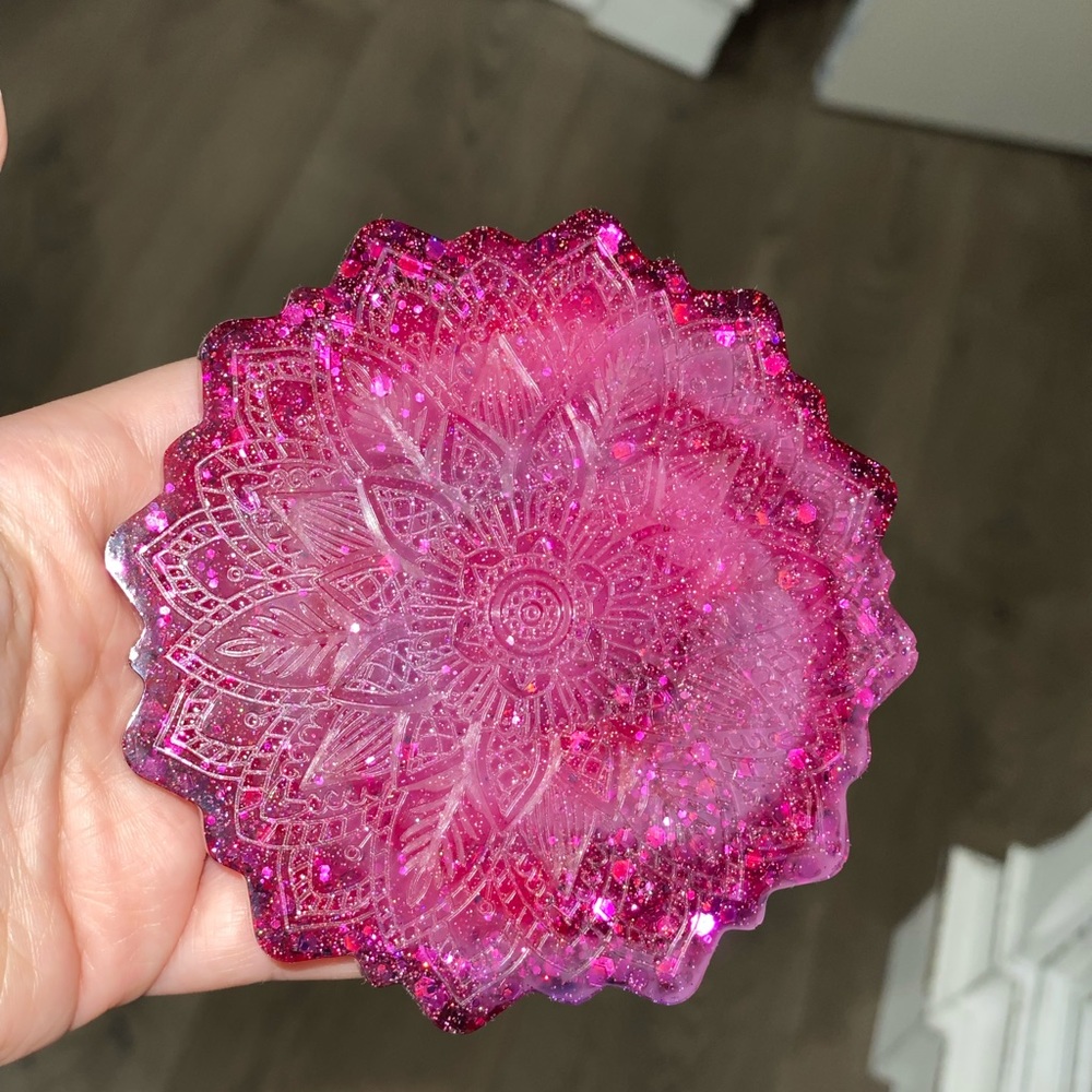 Magenta Mandala Four Piece Resin Coaster Set
